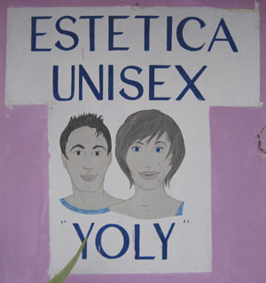Estetica Unisex Yoly. Hand Painted Sign. Isla Holbox, Mexico