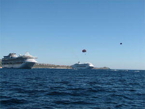 Cruise ships at anchor in the bay at Cabo San Lucas, Mexico