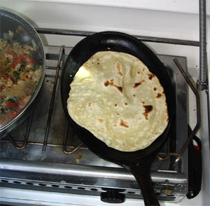 hand made tortilla on the stove