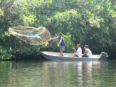 Fishermen throwing cast nets, Bahia Tenacatita Mexico