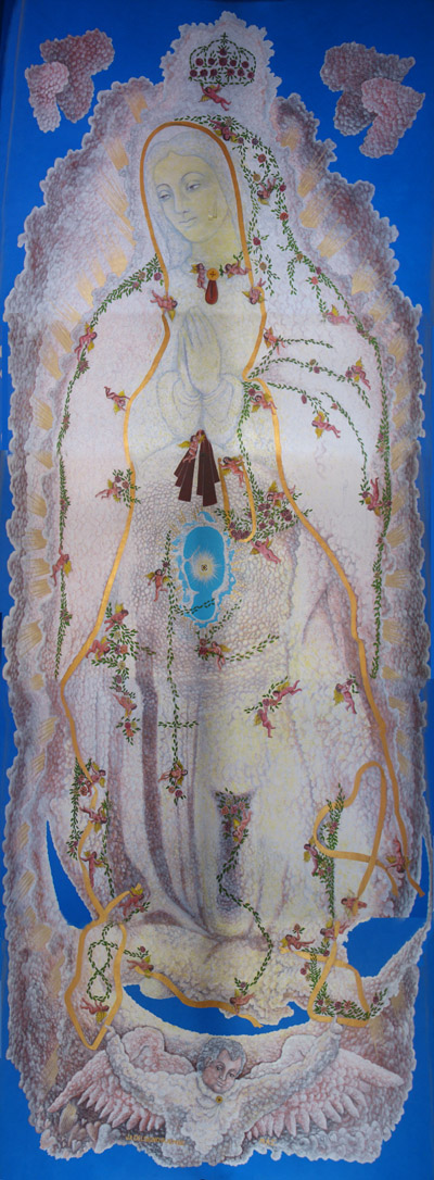 Composite photo of the Virgin of Guadalupe Mural in La Crucecita, Oaxaca, Mexico