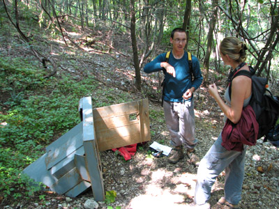 CJ and Cheyenne contemplate the Cave entrance Pipe