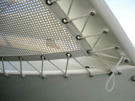 Close up of trampoline lashing