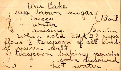 Vintage War Cake Recipe