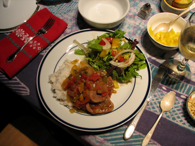 Lengua Verde served with rice and salad