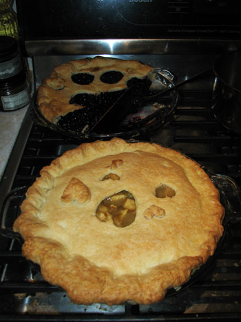wild Maine blueberry pie and apple/rhubarb pie