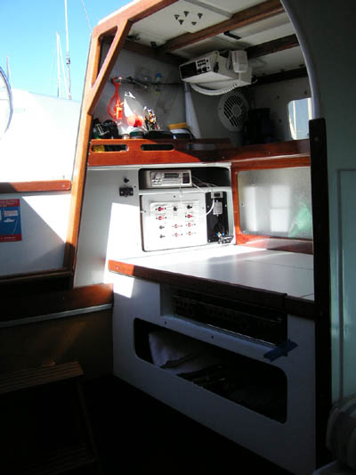 Jim Brown designed Searunner 31 trimaran Time Machine galley and nav station