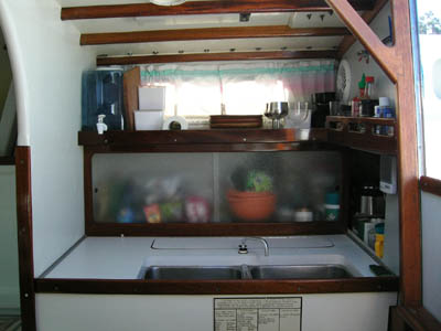Jim Brown designed Searunner 31 trimaran Time Machine galley sink