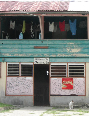 Hand painted sign. Welcome to Olympic bar. Punta Gorda, Belize