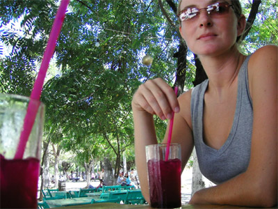 Pithaya juice on the square. Granada, Nicaragua