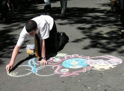Mormon Missionary sidewalk chalk art, New York City 