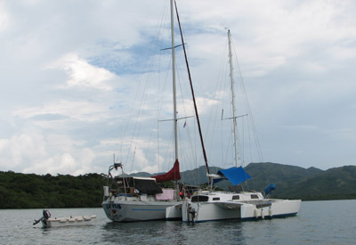 Searunner 31 Felicity 40 raft up. Lotus and Time Machine. Bahia Santa Elena, Costa Rica